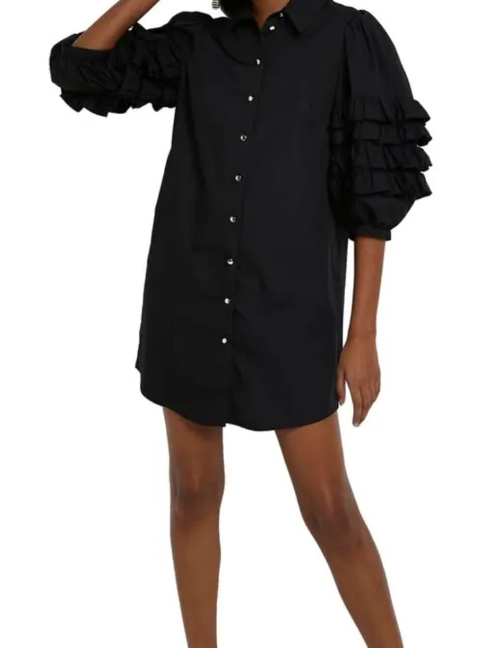 River Island ruffle puff sleeve mini shirt dress in black